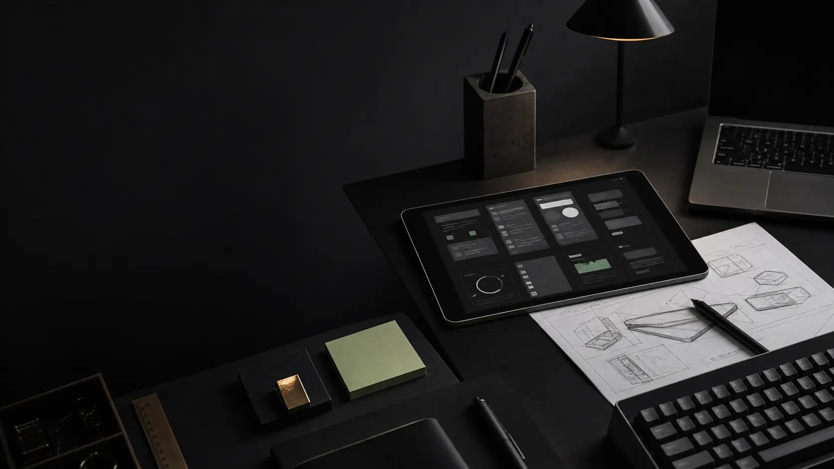 GARZA prototype workbench with product sketches and interface planning