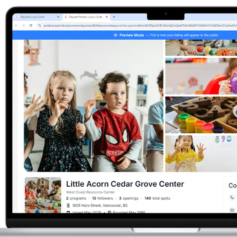 Lucy's Circle daycare provider profile interface