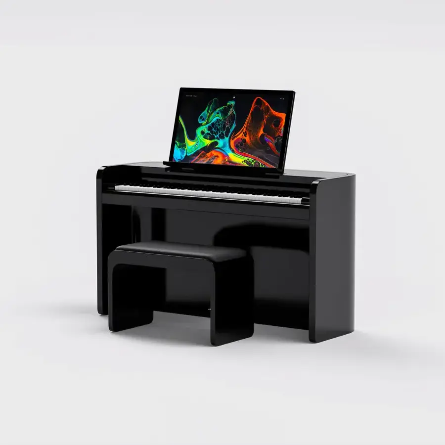 Mozart smart piano product render with an integrated touch display